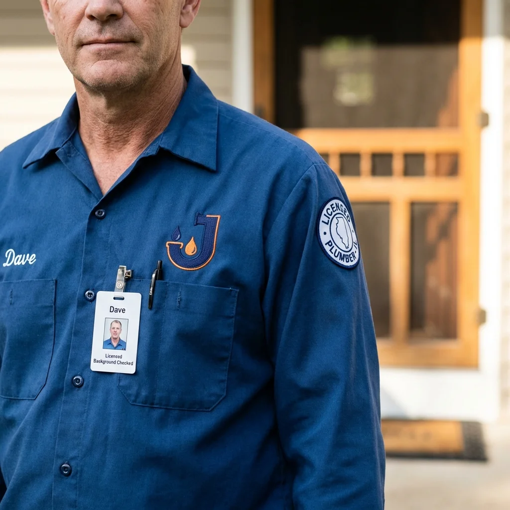 Licensed plumber showing ID badge in Santa Clara, UT