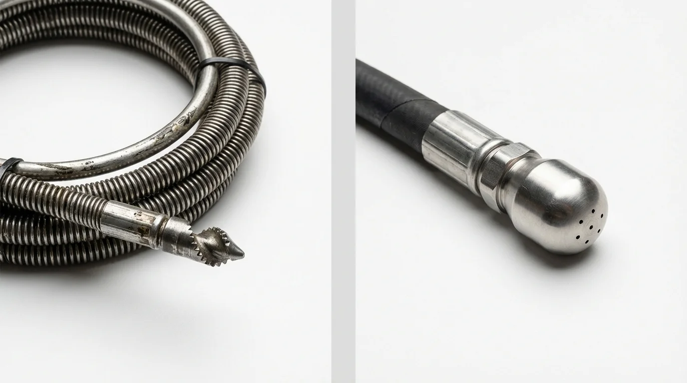 Drain snake cable and hydro jetting nozzle used for drain cleaning in Santa Clara, UT