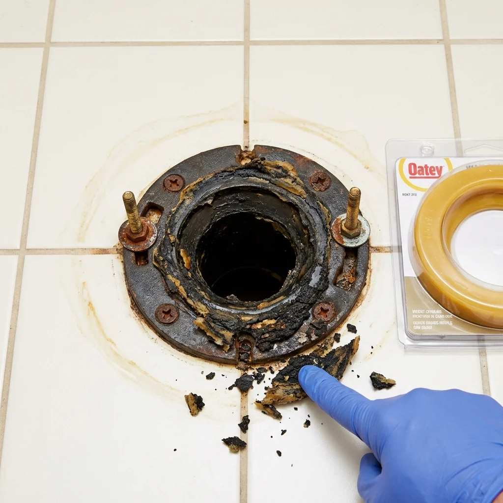 Failed wax ring showing water seepage at the base of a toilet in a Santa Clara, UT home