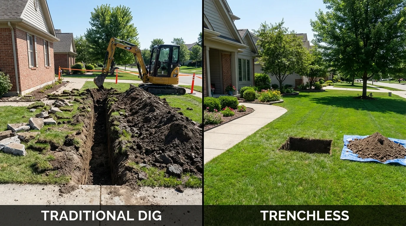 Trenchless sewer repair with minimal yard damage versus traditional excavation in Santa Clara, UT